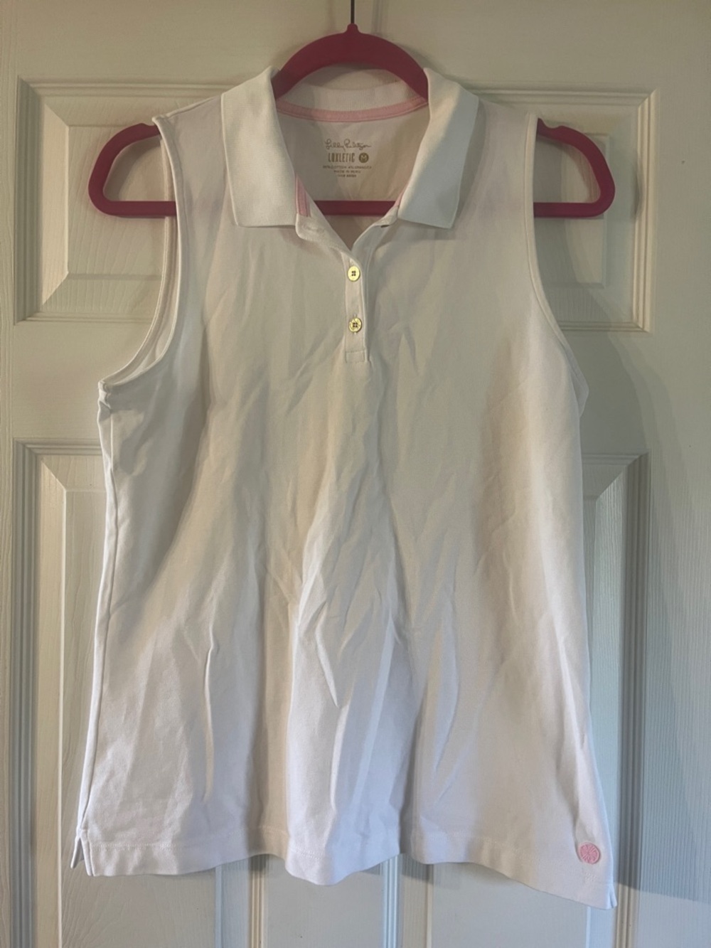 Lilly Pulitzer White Polo with Pink Trim